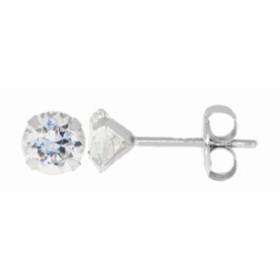 Clous d'oreilles or blanc et zirconias 4mm