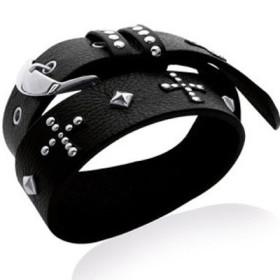 Bracelet à  clous cuir noir et acier.