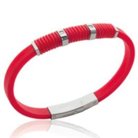 Bracelet silicone rouge et acier avec pierres.