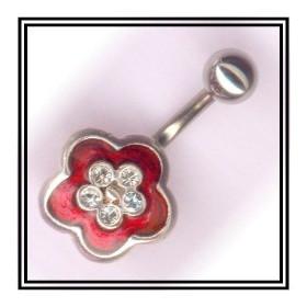 Piercing de nombril en argent fleur coeur résine et cristal