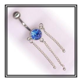 Piercing de nombril en argent cristal et pendants