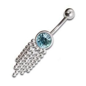 Piercing de nombril en argent cristal et franges boules argent