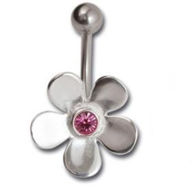 Piercing de nombril en argent fleur avec cristal