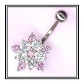 Piercing de nombril en argent fleur pavée d'oxydes de zirconium