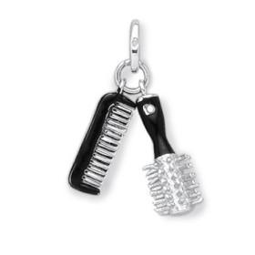 Pendentif brosse et peigne en argent émaillé.