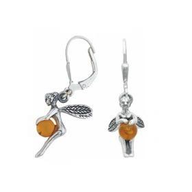 Boucles d'oreilles fée en argent avec ambre.