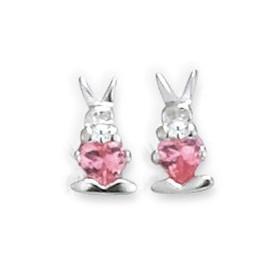 Clous d'oreilles lapins en argent et oxyde de zirconium.