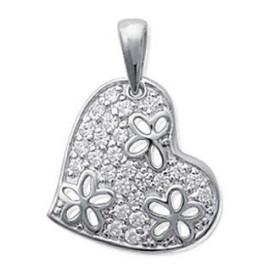 Pendentif coeur en argent et oxydes de zirconium.