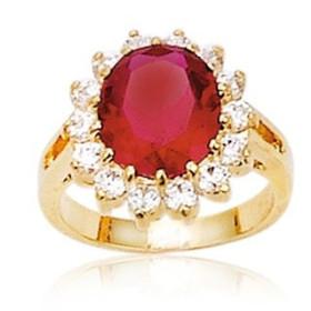 Bague plaqué or avec très gros oxyde de zirconium rouge