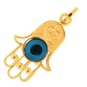 Pendentif main de Fatma en or oeil bleu