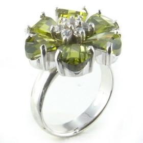 Bague fleur en argent et oxydes vert