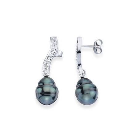 Boucles d\'oreilles or, diamants et perles de Tahiti de 9 mm - Bijouterieonline.com
