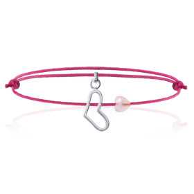 Bracelet argent breloque coeur et coeur en quartz rose