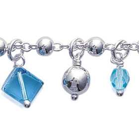 Bracelet argent breloques boules et crital bleu et mauve