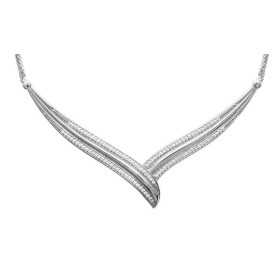 Collier argent motifs feuilles veinées avec oxydes de zirconium