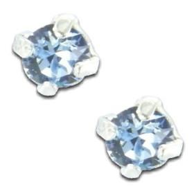 Clous d'oreilles en argent et cristal bleu taille ronde