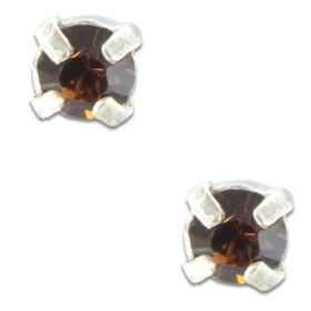 Clous d'oreilles en argent et cristal marron taille ronde