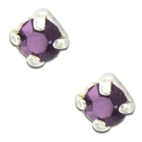 Clous d'oreilles en argent et cristal rond mauve