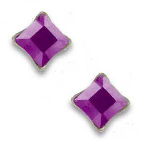 Clous d'oreilles en argent et cristal carré violet