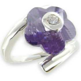 Bague en argent avec fleur mauve ø54