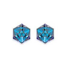 clous d'oreilles argent avec prisme cristal bleu foncé