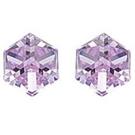 clous d'oreilles argent avec grand prisme cristal mauve