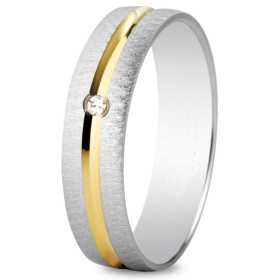 Alliance bicolore 4 mm, mate, brillante et diamant de 0,01 carat