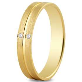 Alliance or jaune 4 mm, mate, brillante et 2 diamants de 0,03 carat