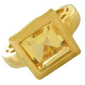 Bague or et grosse citrine carré de 8 x 8 mm