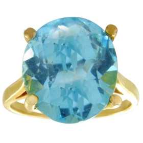 Bague or et grosse topaze bleue ovale de 10 x 12 mm