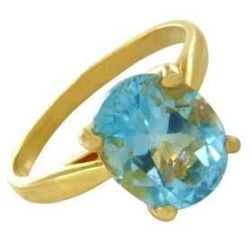 Bague or et topaze bleue ovale de 8 x 6 mm