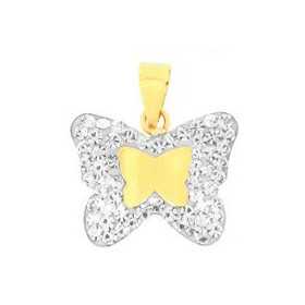 Pendentif papillon en or jaune et cristal