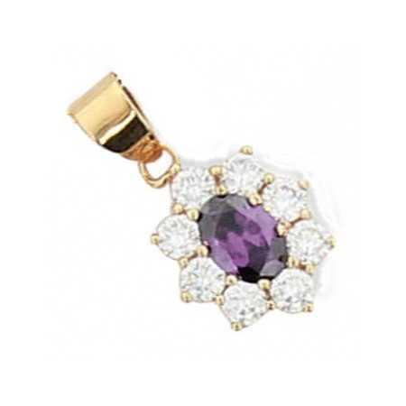 Pendentif plaqué or avec zirconia ovale fushia - Bijouterieonline.com