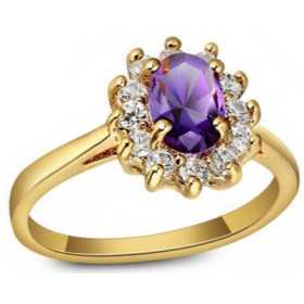 bague marguerite plaqué or pierre couleur améthyste