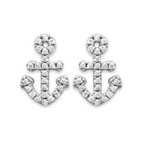 Clous d'oreilles argent ancre de marine avec zirconias