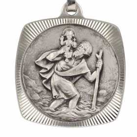 Porte-clés acier carré médaille St Christophe avec gravure