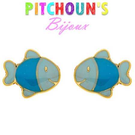 Poissons Bleu En Clous D Oreilles Or Pour Bebe Bijoux Enfants