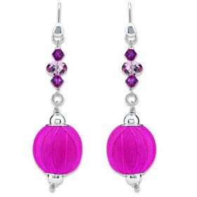 Boucles d'oreilles en argent avec grosses boules tissées en soie rose