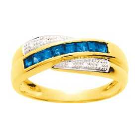 Bague or jaune avec saphirs de 0,56 ct et diamants.