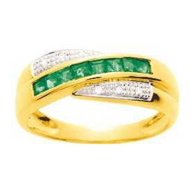 Bague or jaune avec émeraudes de 0,40 ct et diamants.