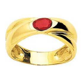 Bague or jaune avec rubis 6 X 4 mm