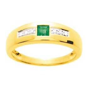 Bague or jaune avec émeraude de 0,20ct et diamants.