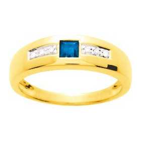 Bague or jaune avec saphir carré de 0,28ct et diamants.