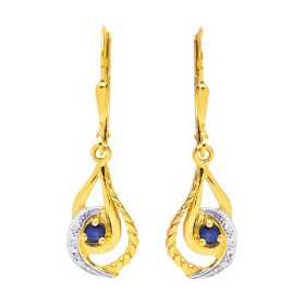 Boucles d'oreilles or et saphirs 3 x 0,9 cm