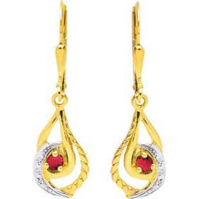 Boucles d'oreilles or et rubis 3 x 0,9 cm