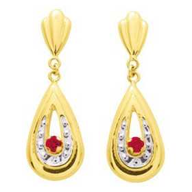 Boucles d'oreilles or et rubis 2 x 0,6 cm