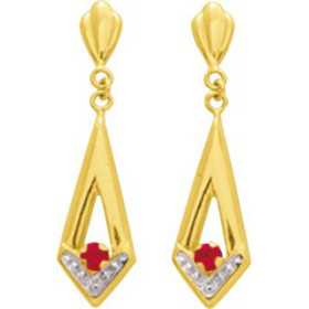 Boucles d'oreilles or et rubis 2,5 x 0,7 cm