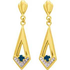 Boucles d'oreilles or et saphirs 2,5 x 0,7 cm