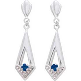 Boucles d'oreilles or blanc et saphirs 2,5 x 0,7 cm