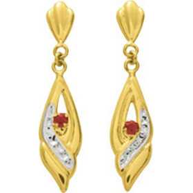 Boucles d'oreilles or et rubis 2,5 x 0,6 cm